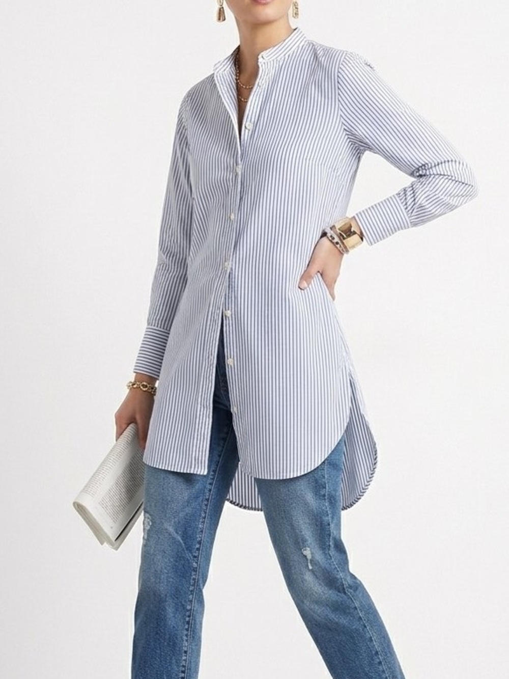 Gap Women's Blue & White Striped Button-Down Tunic Shirt